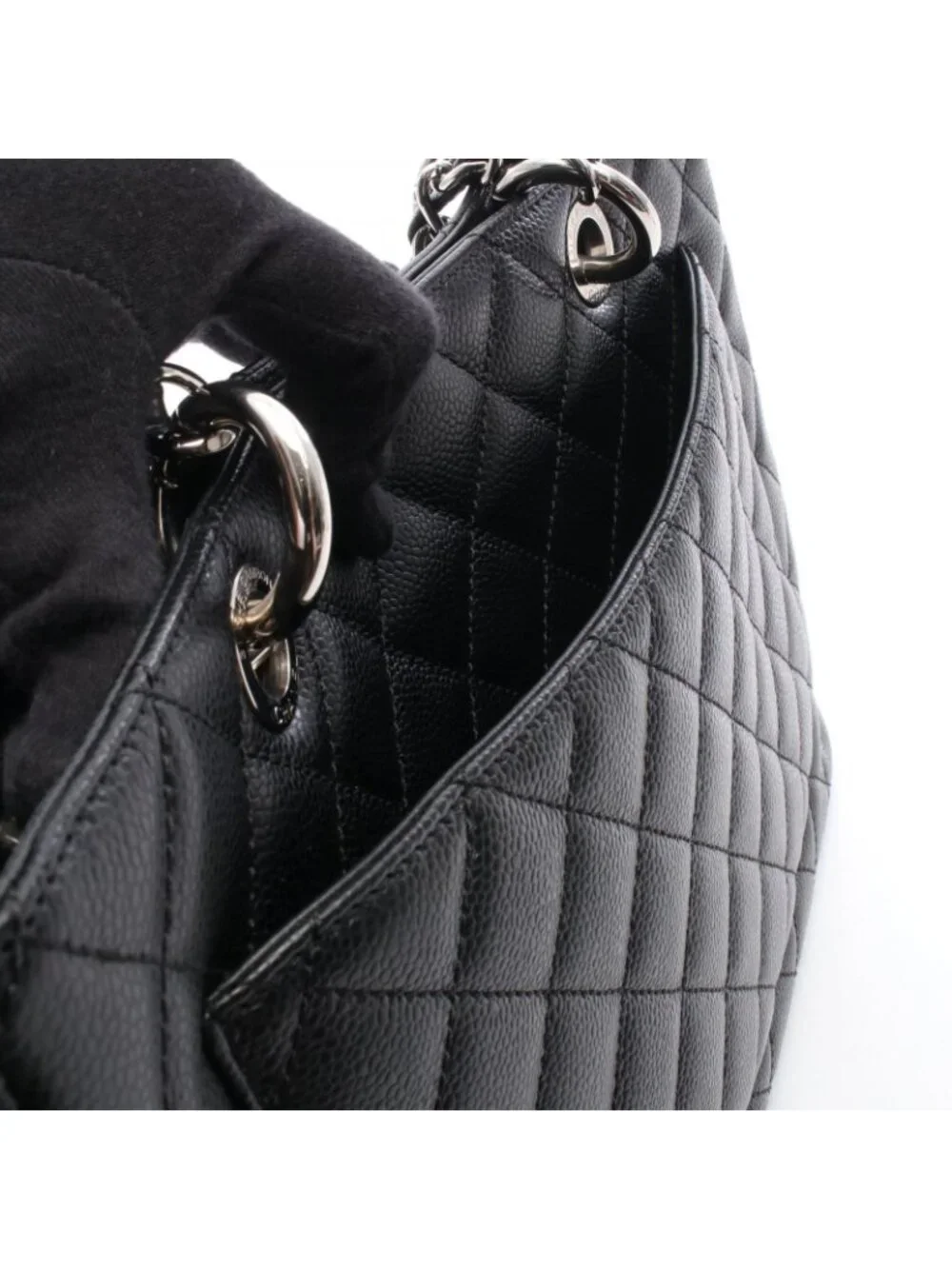 Chanel Tote Quilted Grand Shopping GST Black Caviar Leather Chain